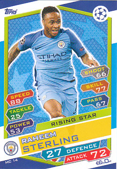 Raheem Sterling Manchester City 2016/17 Topps Match Attax CL Rising Star #MC14